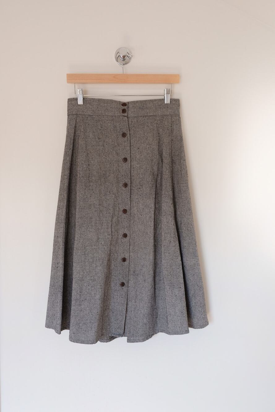 Ganesh Himal Grey Front Midi Skirt Fair Trade Handwoven Nepal Cottagecore Sz S